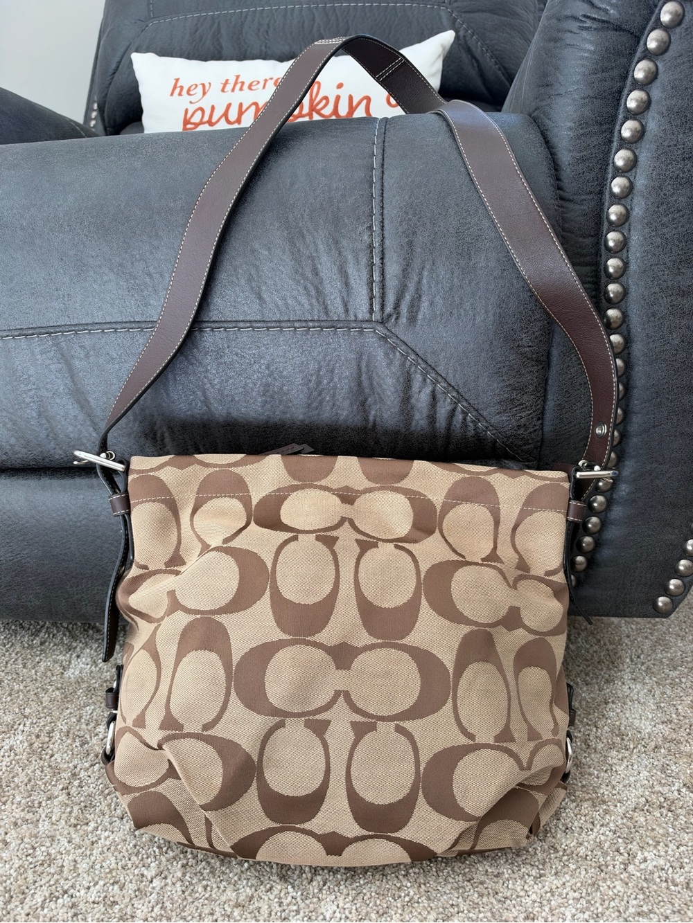Coach 24CM Signature Duffle Hobo Shoulder/Crossbody Bag F15067